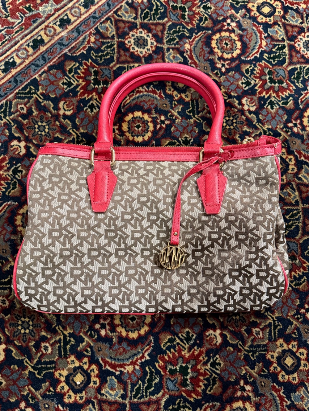 DKNY Monogrammed Hand Bag Red Purse